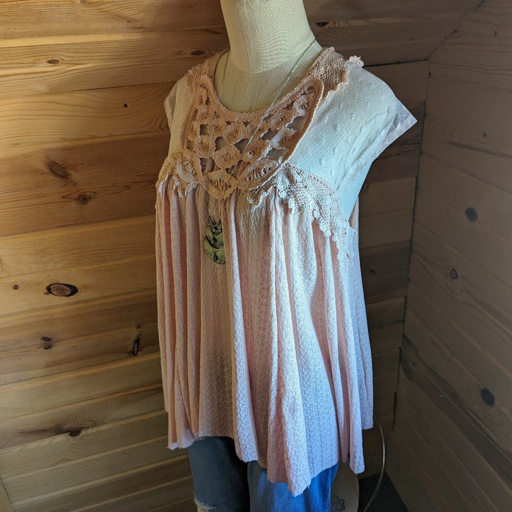 Anthropologie Hazel Light Pink Crochet Tunic Top